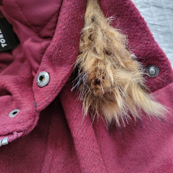 Torrid Wool Faux Fur Hooded Deep Red Zip Front Coat - Picture 12 of 16